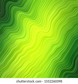 Light Green, Yellow vector pattern with curved lines. Illustration in halftone style with gradient curves. Best design for your ad, poster, banner.