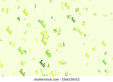 Light Green, Yellow vector pattern with 30, 50, 90 percentage signs. Illustration with signs of sales on abstract template. Template for season sales, shopping ads.