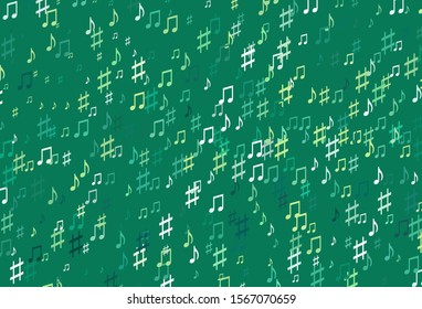Light Green, Yellow vector pattern with music elements. Shining illustration of colorful gradient music notes. Modern design for wallpapers.