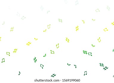 Light Green, Yellow vector pattern with music elements. Shining illustration of colorful gradient music notes. Pattern for school ad, booklets.