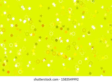 Light Green, Yellow vector pattern with simple suns, stars. Shining colored illustration with stars, suns. Best design for your ad, poster, banner.