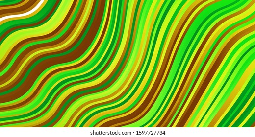 Light Green, Yellow vector pattern with wry lines. Illustration in halftone style with gradient curves. Pattern for commercials, ads.
