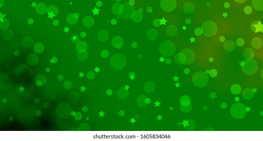 Light Green, Yellow vector pattern with circles, stars. Colorful illustration with gradient dots, stars. Design for textile, fabric, wallpapers.