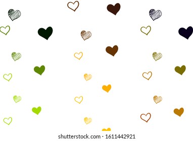 Light Green, Yellow vector pattern with colorful hearts. Decorative shining illustration with hearts on abstract template. Pattern for marriage gifts, congratulations.