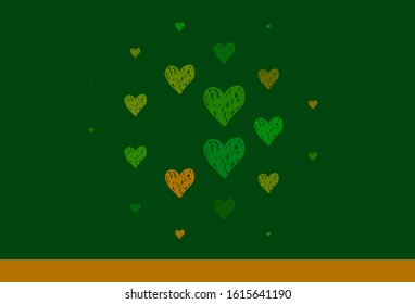 Light Green, Yellow vector pattern with colorful hearts. Decorative design with hearts in simple style . Design for a business advert of anniversary.