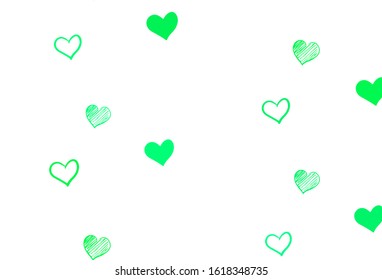 Light Green, Yellow vector pattern with colorful hearts. Glitter abstract illustration with colorful hearts in romantic style. Design for your business advert of anniversary.