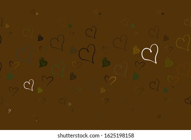Light Green, Yellow vector pattern with colorful hearts. Shining illustration with hearts on abstract template. Pattern for marriage gifts, congratulations.