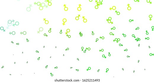 Light Green, Yellow vector pattern with feminism elements. Illustration with signs of women's strength and power. Design for International Women’s Day.