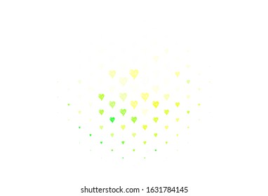 Light Green, Yellow vector pattern with colorful hearts. Decorative design with hearts in simple style . Design for celebrating of Valentine Day.
