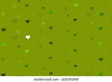 Light Green, Yellow vector pattern with colorful hearts. Hearts on blurred abstract background with colorful gradient. Design for your business advert of anniversary.