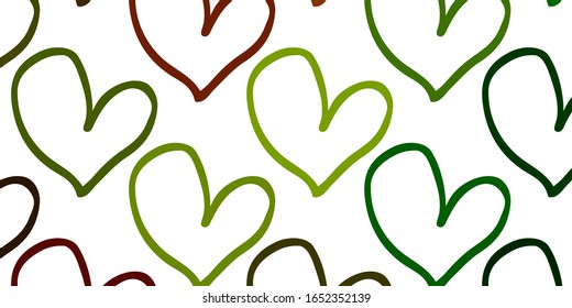 Light Green, Yellow vector pattern with colorful hearts. Glitter abstract illustration with colorful hearts in romantic style. Design for ad, poster, banner of Valentine Day.