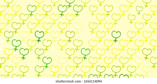 Light Green, Yellow vector pattern with feminism elements. Simple design in abstract style with women’s rights activism. Simple design for your web site.