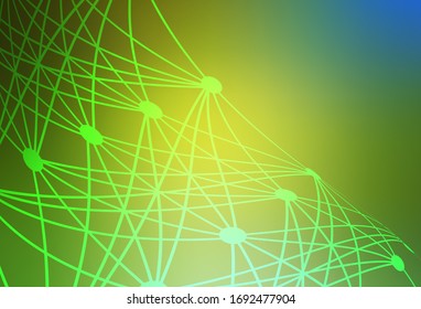 Light Green, Yellow vector pattern with artificial intelligence network. Abstract illustration with links and dots of AI. Pattern for science, futuristic designs.