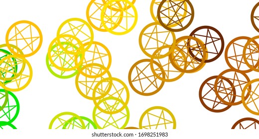 Light Green, Yellow vector pattern with magic elements. Colorful mystic symbols with a gradient in ancient style. Design for magic, spiritual events.