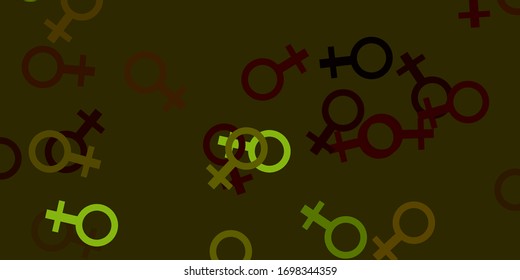 Light Green, Yellow vector pattern with feminism elements. Abstract illustration with a depiction of women's power. Design for International Women’s Day.
