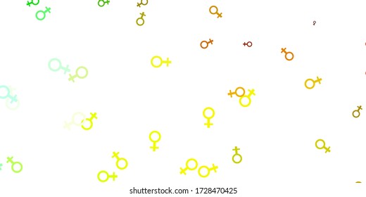Light Green, Yellow vector pattern with feminism elements. Abstract illustration with a depiction of women's power. Background for International Women’s Day.