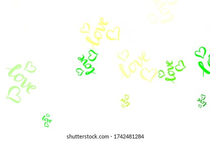 Light Green, Yellow vector pattern with colorful hearts. Beautiful abstract hearts on colorful gradient background. Design for a business advert of anniversary.