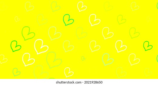 Light Green, Yellow vector pattern with colorful hearts. Colorful illustration with gradient feminism shapes. Elegant design for wallpapers.