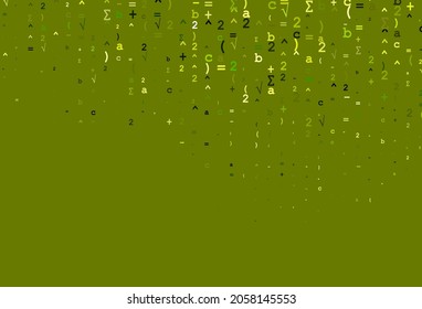 Light Green, Yellow vector pattern with arithmetic signs. Colored mathematic signs with gradient on white background. Pattern for school, grammar websites.
