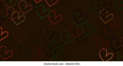Light Green, Yellow vector pattern with colorful hearts. Hearts on blurred abstract background with colorful gradient. Pattern for valentine's ad, booklets.