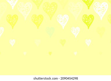 Light Green, Yellow vector pattern with colorful hearts. Beautiful celebration style hearts on abstract illustration. Pattern for valentine's ad, booklets.