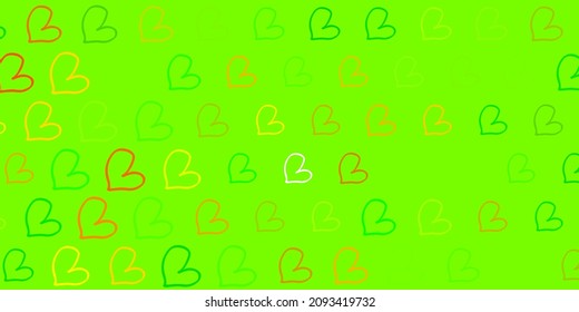 Light Green, Yellow vector pattern with colorful hearts. Abstract illustration with a depiction of women power. Design for International Women Day.