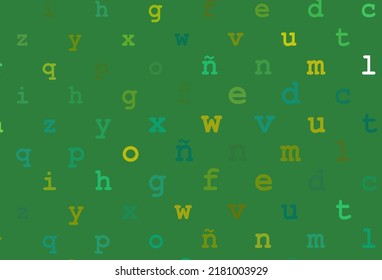 Light green, yellow vector pattern with ABC symbols. Colored alphabet signs with gradient on white background. Smart design for your business advert of university.