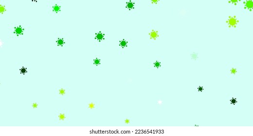 Patrón vectorial amarillo verde claro con elementos coronavirus. Ilustración abstracta con formas de gradiente biológico. Diseño simple contra la información epidémica.