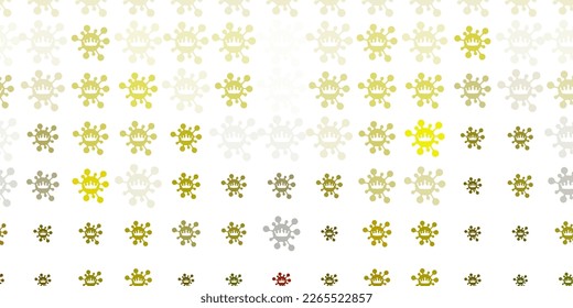 Patrón vectorial amarillo verde claro con elementos coronavirus. Ilustración inteligente con signos cómodos en estilo decorativo. Diseño para la alerta de riesgo biológico.