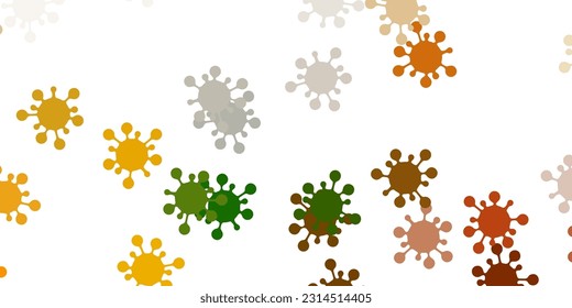 Patrón vectorial amarillo verde claro con elementos coronavirus. Ilustración abstracta colorida con formas médicas degradadas. Sencillo dibujo contra la fiebre de peligro.