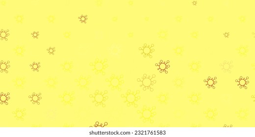 Patrón vectorial amarillo verde claro con elementos coronavirus. Ilustración inteligente con signos cómodos en estilo decorativo. Diseño para la alerta de riesgo biológico.