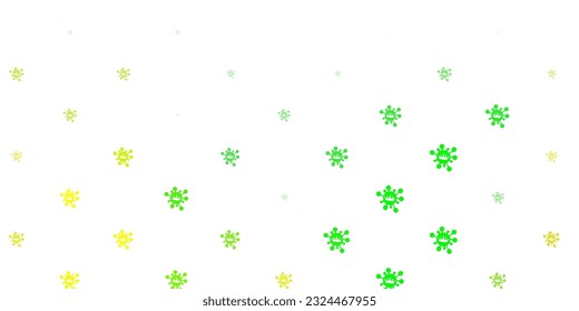 Patrón vectorial amarillo verde claro con elementos coronavirus. Ilustración inteligente con signos cómodos en estilo decorativo. Mejor diseño para eventos de cuarentena.