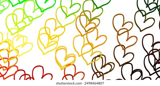 Light Green, Yellow vector pattern with colorful hearts. Hearts on blurred abstract background with colorful gradient. Design for your business advert of anniversary.