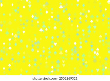 Light Green, Yellow vector pattern with symbol of cards. Blurred decorative design of hearts, spades, clubs, diamonds. Pattern for ads of parties, events in Vegas.