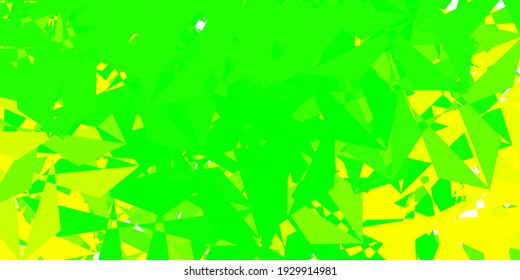 Patrón poligonal vectorial amarillo verde claro. Ilustración en vidrio roto con triángulos. Muestra para tus diseños.