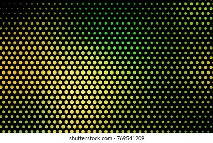 Light Green, Yellow vector red banner with set of circles, dots. Donuts Background. Creative Design Template. Technological halftone illustration.