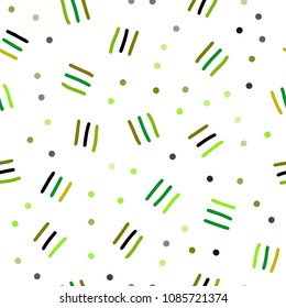 Light Green, Yellow vector seamless layout with simple elements. Decorative abstract design of repeating lines, circles. Pattern for design of window blinds, curtains.