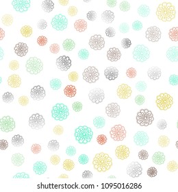 Light Green, Yellow vector seamless doodle blurred background. Shining colored illustration with flowers in doodle style. Brand-new style for your business design.