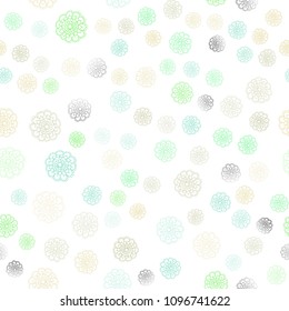 Light Green, Yellow vector seamless doodle blurred template. A vague abstract illustration with flowers in doodles style. A new texture for your design.