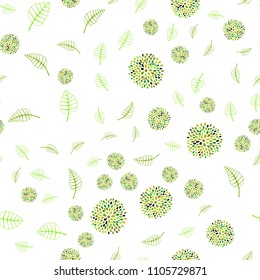 Light Green, Yellow vector seamless doodle template with leaves and flowers. Decorative design in Indian style on white background. Elegant pattern for your brand book.