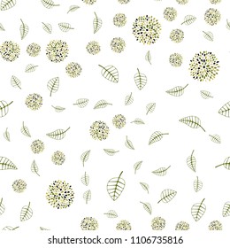 Light Green, Yellow vector seamless elegant wallpaper with leaves and flowers. Illustration with doodles on abstract template. Brand new design for your business.