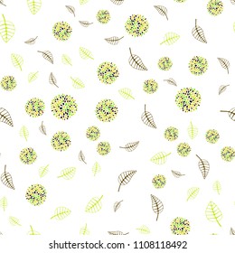 Light Green, Yellow vector seamless abstract backdrop with leaves and flowers. Leaves, flowers in natural style on white background. Brand new design for your business.