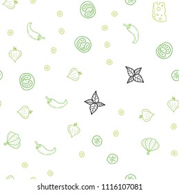 Light Green, Yellow vector seamless layout with restaurant food. Illustration with set of fresh food in doodle style. Design for ad, poster, banner of cafes or restaurants.