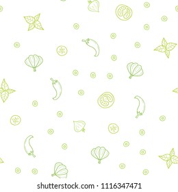 Light Green, Yellow vector seamless cover with cuisine gourmet. Blurred decorative design of snacks in doodle style. Pattern for menu of cafes, bars, restaurants.