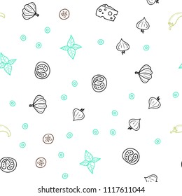 Light Green, Yellow vector seamless background with tasty food. Illustration with set of fresh food in doodle style. Pattern for ad, booklets, leaflets of restaurants.