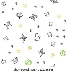 Light Green, Yellow vector seamless texture with delicious snacks. Decorative shining illustration with food on abstract template. Design for ad, poster, banner of cafes or restaurants.