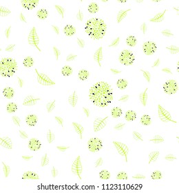 Light Green, Yellow vector seamless doodle texture with leaves and flowers. Leaves and flowers with gradient on white background. Pattern for heads of websites and designs.