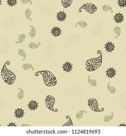 Light Green, Yellow vector seamless natural background with leaves and flowers. Doodle illustration of leaves and flowers in Origami style. Brand new design for your business.