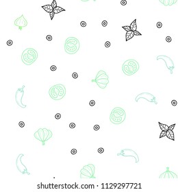 Light Green, Yellow vector seamless texture with delicious snacks. Illustration with set of fresh food in doodle style. Doodle design for your business advert of cafes.