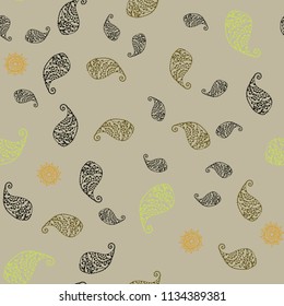 Light Green, Yellow vector seamless elegant template with leaves and flowers. Colorful illustration in doodle style with leaves, flowers. Template for backgrounds of cell phones.